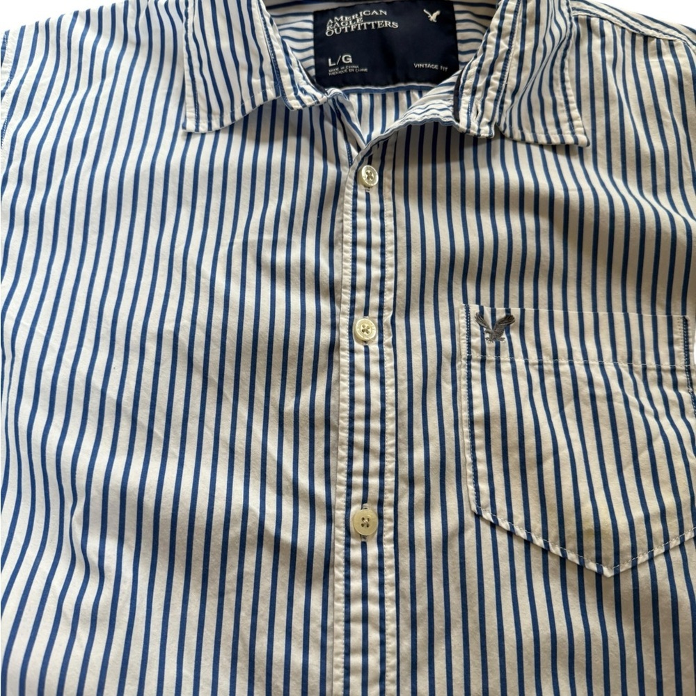 American Eagle Vintage Fit Blue striped Preppy Mens Large Shirt Cotton, buttons - Picture 5 of 8